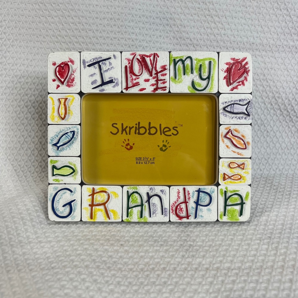 Skribbles I Love My Grandpa Picture Frame 3.5x5 White Multi Color Fishing Theme